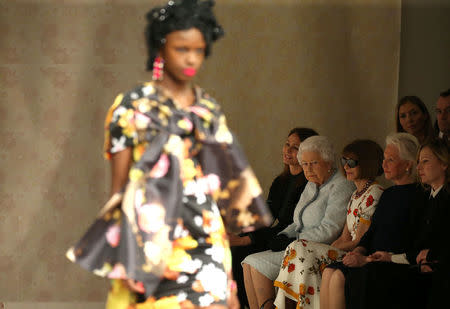 Britain's Queen Elizabeth II attends the Richard Quinn show at London Fashion Week, in London, Britain February 20, 2018. REUTERS/Paul Hackett