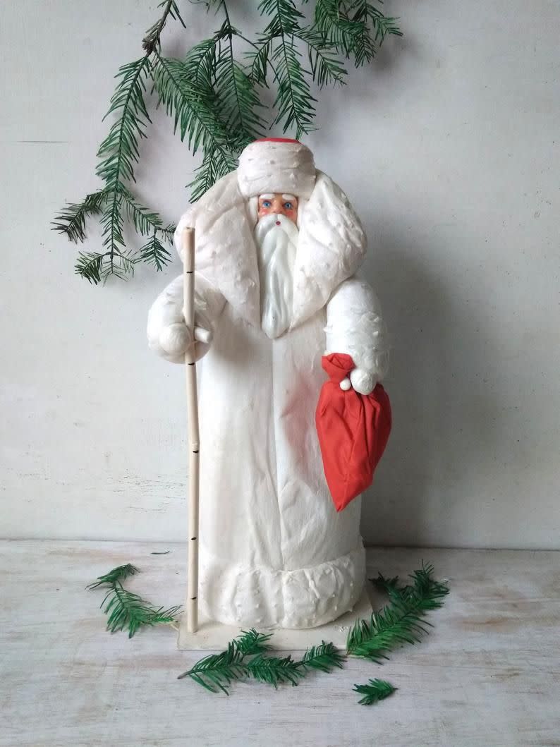 Cotton and Wood Santa Figure