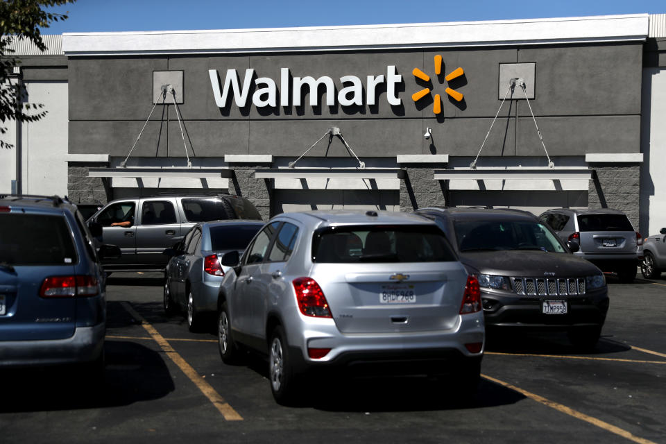 SAN LEANDRO, CALIFORNIA - SEPTEMBER 03: An exterior view of a Walmart store on September 03, 2019 in San Leandro, California. Walmart, America's largest retailer, announced that it will reduce the sales of gun ammunition that can be used in handguns and assault style rifles, including .223 caliber and 5.56 caliber bullets. The move comes one month after a gunman opened fire on customers at a Walmart store in El Paso, Texas.  (Photo by Justin Sullivan/Getty Images)