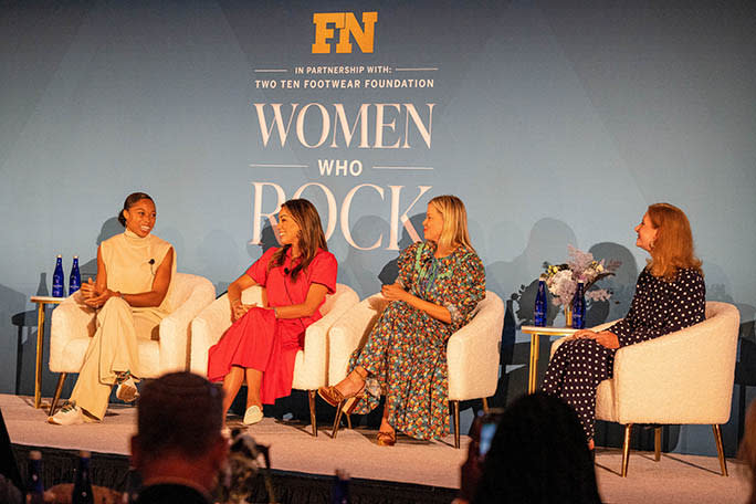(L-R) Allyson Felix, Bianca Gates, Jessie Randall and Katie Abel at the FN Women Who Rock event at the Plaza Hotel in New York City on August 3rd, 2022. - Credit: Kreg Holt for Footwear News