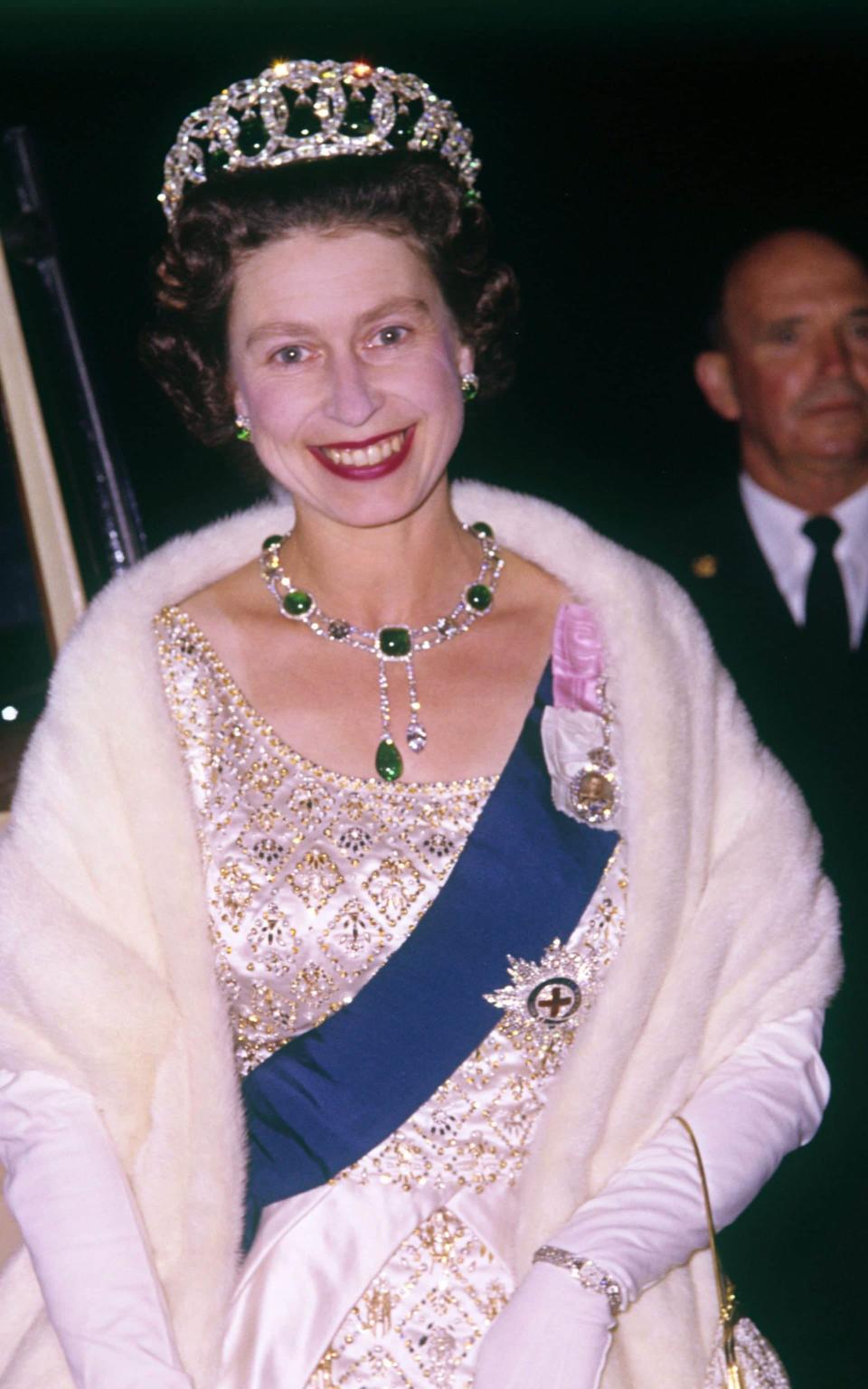 The Queen wearing The Cambridge emeralds - Rex Features