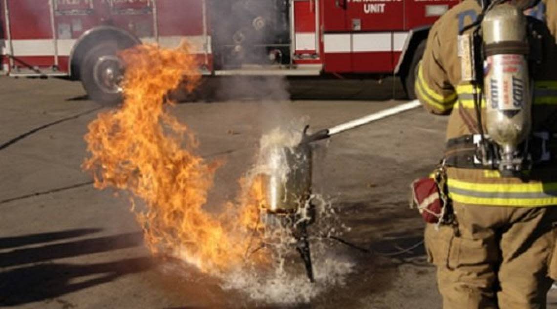 A South Florida firefighter shows what can happen with a deep-fried turkey.