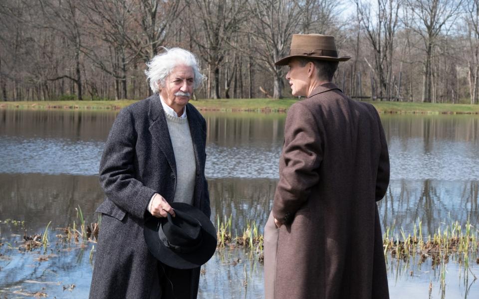 Tom Conti as Albert Einstein and Cillian Murphy as J. Robert Oppenheimer