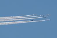 Japan Air Self-Defense Force stages a flyover to salute the medical workers at the frontline of the fight against the coronavirus disease (COVID-19), in Tokyo