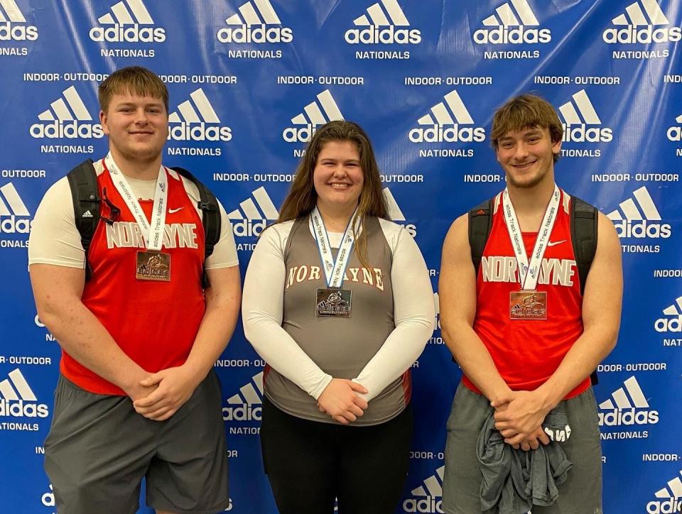 Norwayne's Colby Morlock, Grace Sparks and Dillon Morlock are all smiles after competing at the 2022 Adidas Track Nationals.