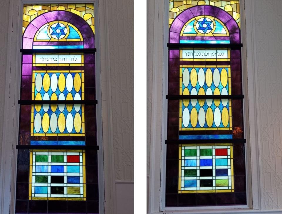 Two new stained-glass windows stand on either side of the ark and podium at Congregation Beth Israel in Honesdale, rich in symbolism of their Jewish faith and connections to the community. They were built by Wilmark Studios in Pawtucket, Rhode Island, for the congregation's 175th anniversary in 2024.