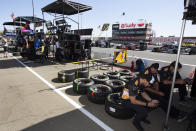 Pit crews await a NASCAR Cup Series auto race, Sunday, June 6, 2021, at Sonoma Raceway in Sonoma, Calif. (AP Photo/D. Ross Cameron)