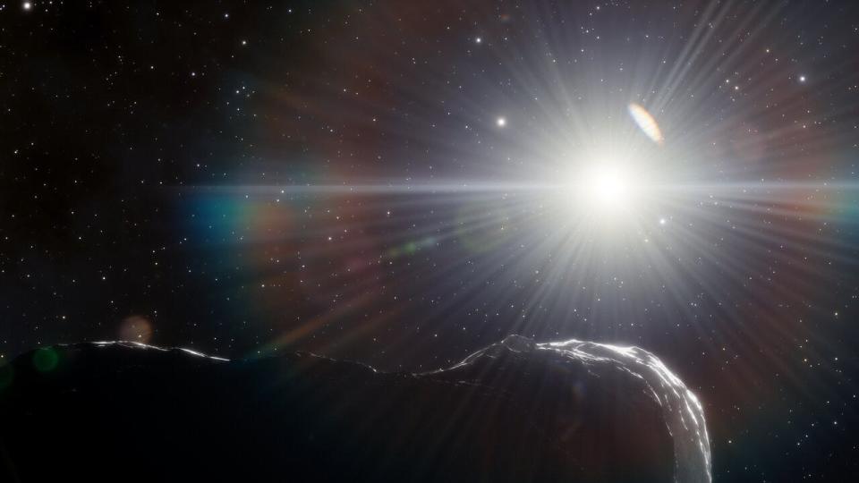 illustration of asteroid shadow with sun shining behind