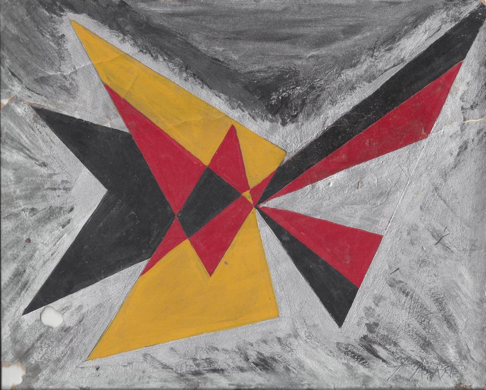 Untitled (Abstract Triangles Red, Yellow, Black and Silver)