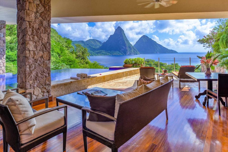 View from a terrace at Jade Mountain resort in St Lucia