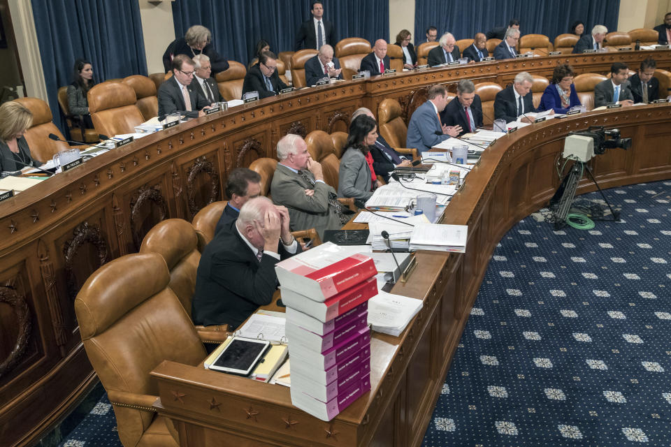 Members of the tax-writing House Ways and Means Committee work to shape the GOP’s far-reaching tax overhaul, on Capitol Hill in Washington, Monday, Nov. 6, 2017. (AP Photo/J. Scott Applewhite)