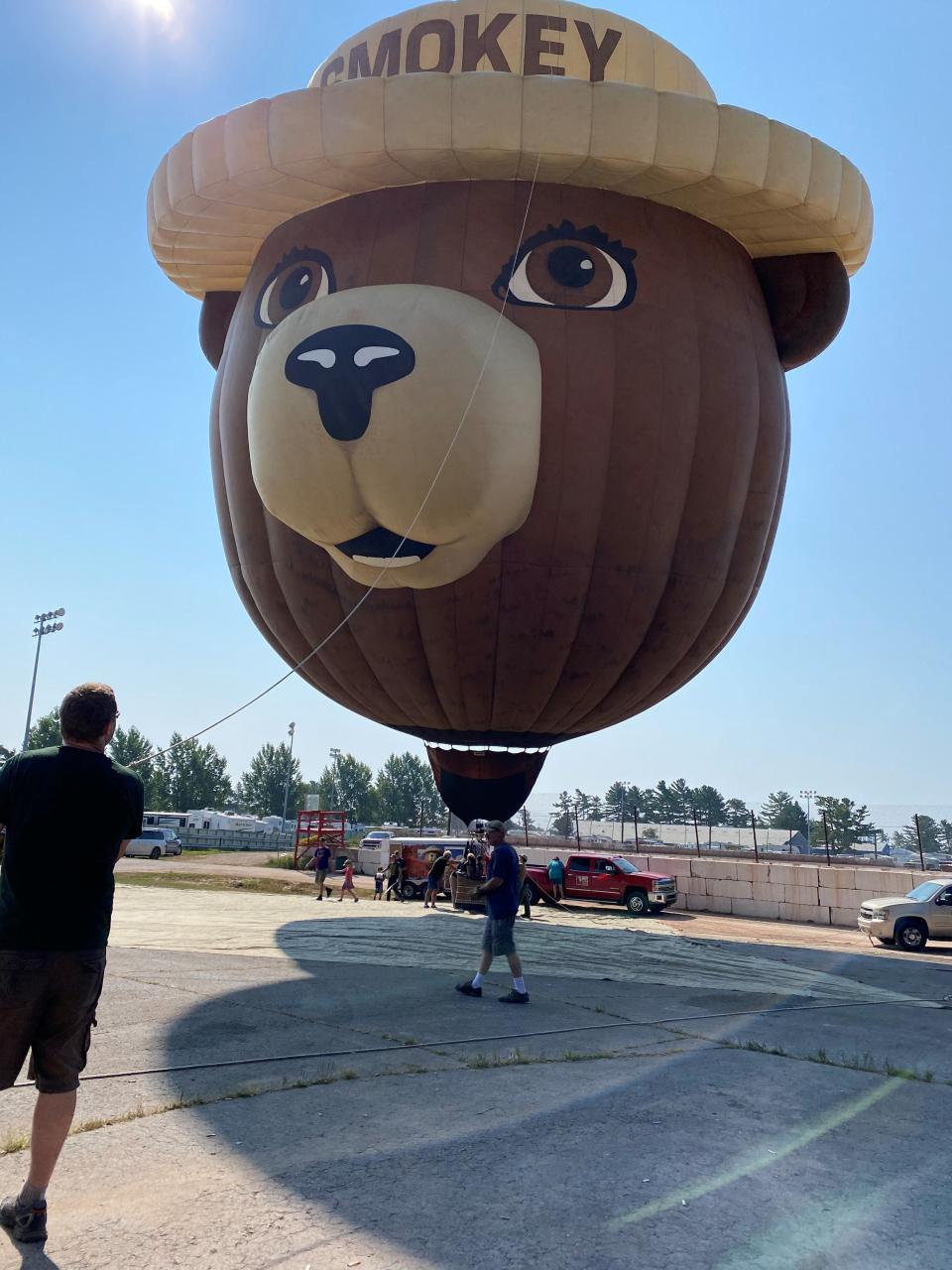 The Smokey Bear hot air balloon, based in New Mexico, at the Upper Peninsula State Fair in Escanaba in 2021. It expected to be at the National Cherry Festival in Traverse City.