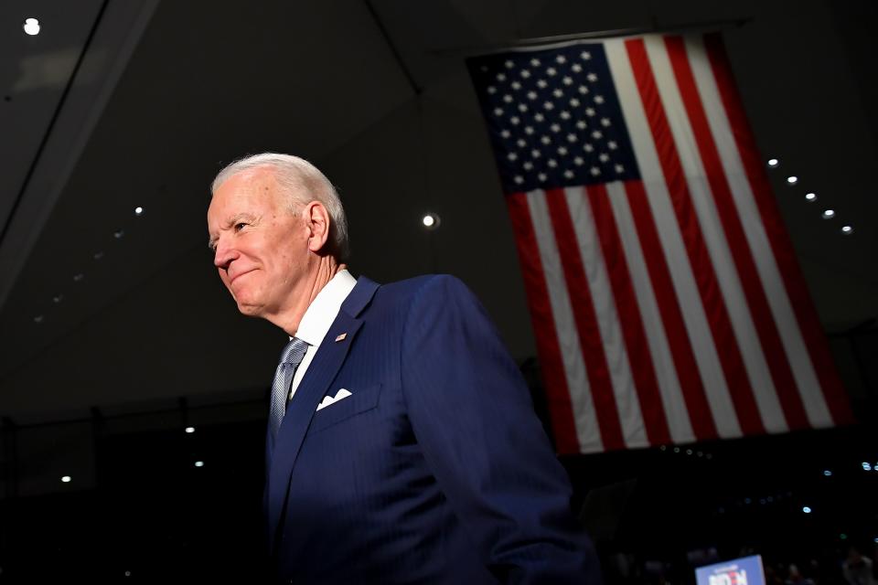 Democratic presidential hopeful former Vice President Joe Biden walks out after speaking at the National Constitution Center in Philadelphia, Pennsylvania on March 10, 2020. (Photo by Mandel NGAN / AFP) (Photo by MANDEL NGAN/AFP via Getty Images)