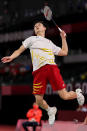 <p>Yuta Watanabe and Arisa Higashino(not in picture) of Team Japan compete against Wang Yi Lyu and Huang Dong Ping of Team China during a Mixed Doubles Semi-final match on day six of the Tokyo 2020 Olympic Games at Musashino Forest Sport Plaza on July 29, 2021 in Chofu, Tokyo, Japan. (Photo by Lintao Zhang/Getty Images)</p> 