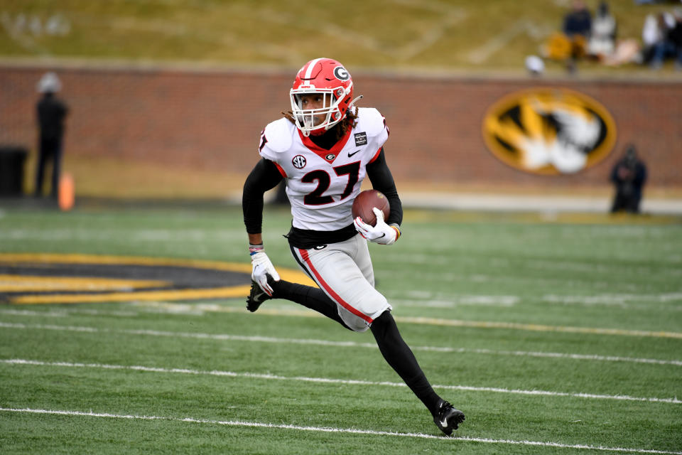 Georgia defensive back Eric Stokes had four career INTs — all in 2020. (AP Photo/L.G. Patterson)
