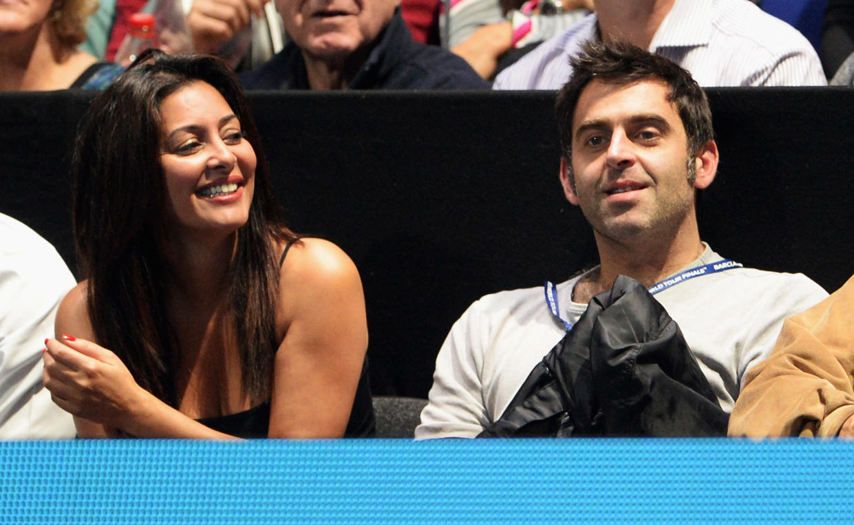 LONDON, ENGLAND - NOVEMBER 05:  (L-R) Actress Laila Rouass and Snooker player Ronnie O'Sullivan watch the men's singles match between Novak Djokovic of Serbia and Roger Federer of Switzerland during day two of the Barclays ATP World Tour Finals at O2 Arena on November 5, 2013 in London, England.  (Photo by Michael Regan/Getty Images)