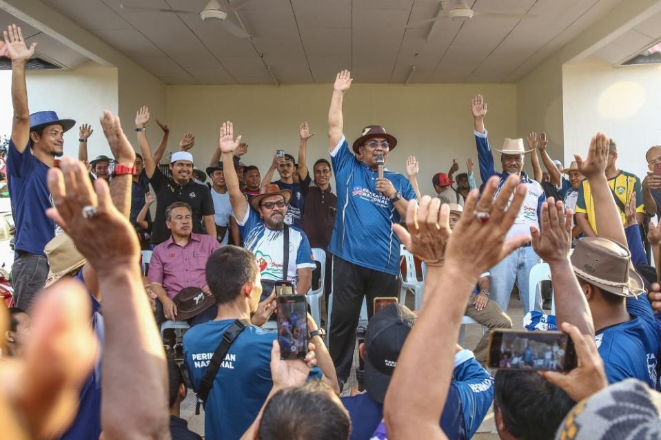 Caretaker Kedah menteri besar Datuk Muhammad Sanusi Md Nor speaks during friendly football match at Felda Teloi Timur  in Kuala Ketil, Kedah, August 7, 2023. — Picture by Yusof Mat Isa