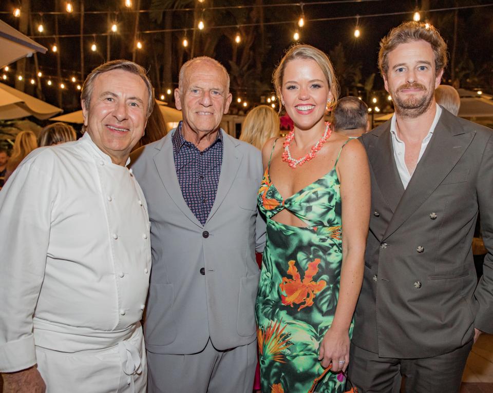 Daniel Boulud, left, celebrated Cafe Boulud's 20th year in Palm Beach on Jan. 18 with Richard Schlesinger and Katherine Boulud and Bobby Schlesinger