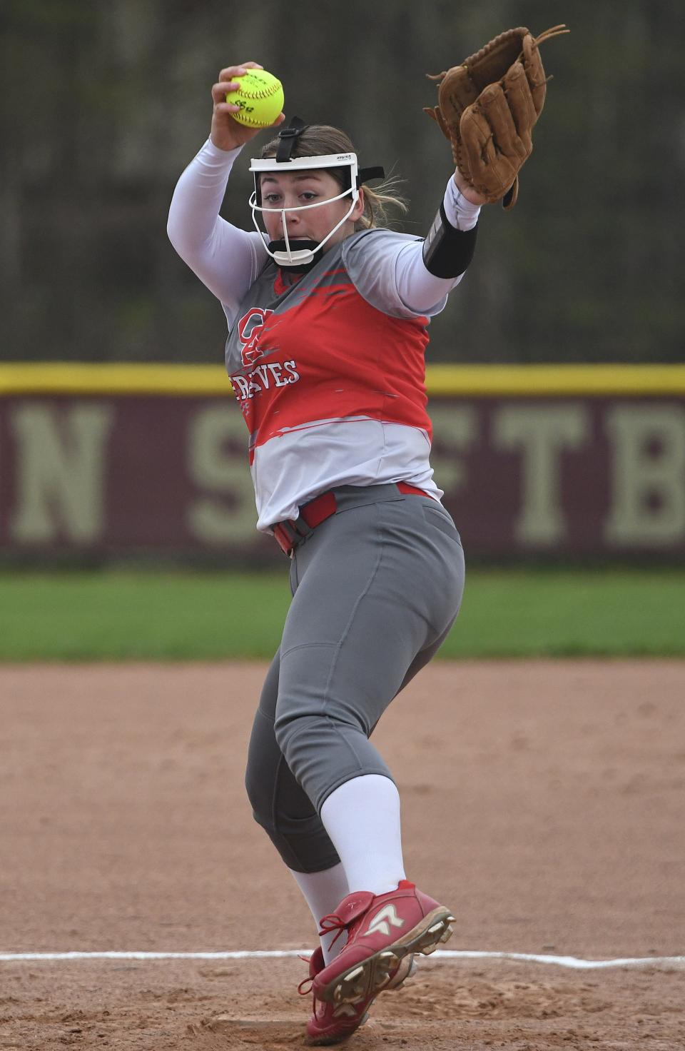 Emerson Broomfield of Canandaigua delivers a pitch against Pittsford Mendon.