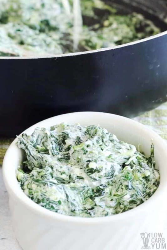 <p>Low Carb Yum</p><p>An ultra creamy and cheesy low-carb keto creamed spinach recipe! It’s packed with so much cheesy flavor, even the kids will be asking for seconds!</p><p><strong>Get the recipe: </strong><a href="https://lowcarbyum.com/cheesy-creamed-spinach/" rel="nofollow noopener" target="_blank" data-ylk="slk:Cheesy Low-Carb Creamed Spinach;elm:context_link;itc:0;sec:content-canvas" class="link "><strong>Cheesy Low-Carb Creamed Spinach</strong></a></p>