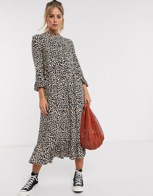 Button Through Tiered Smock Maxi Dress