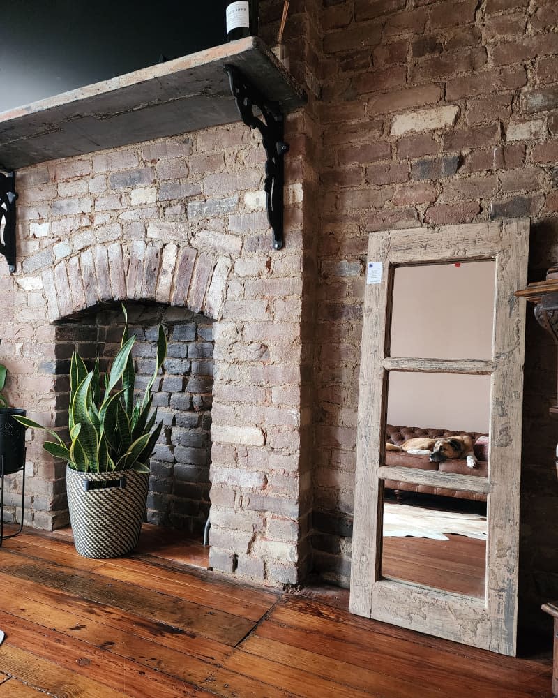 Vintage mirror in newly renovated living room.