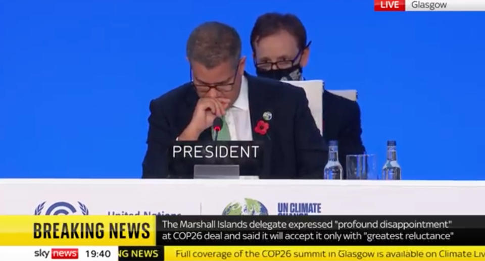 Alok Sharma appears overcome with emotion on the last day of COP26.