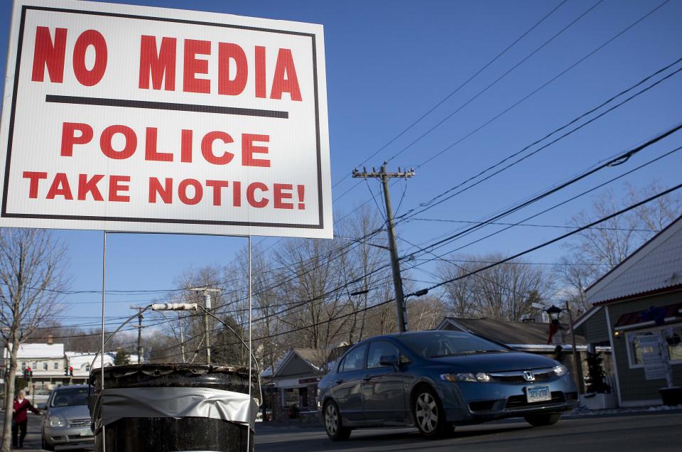 A sign is pictured in the Sandy Hook area of Newtown, Connecticut