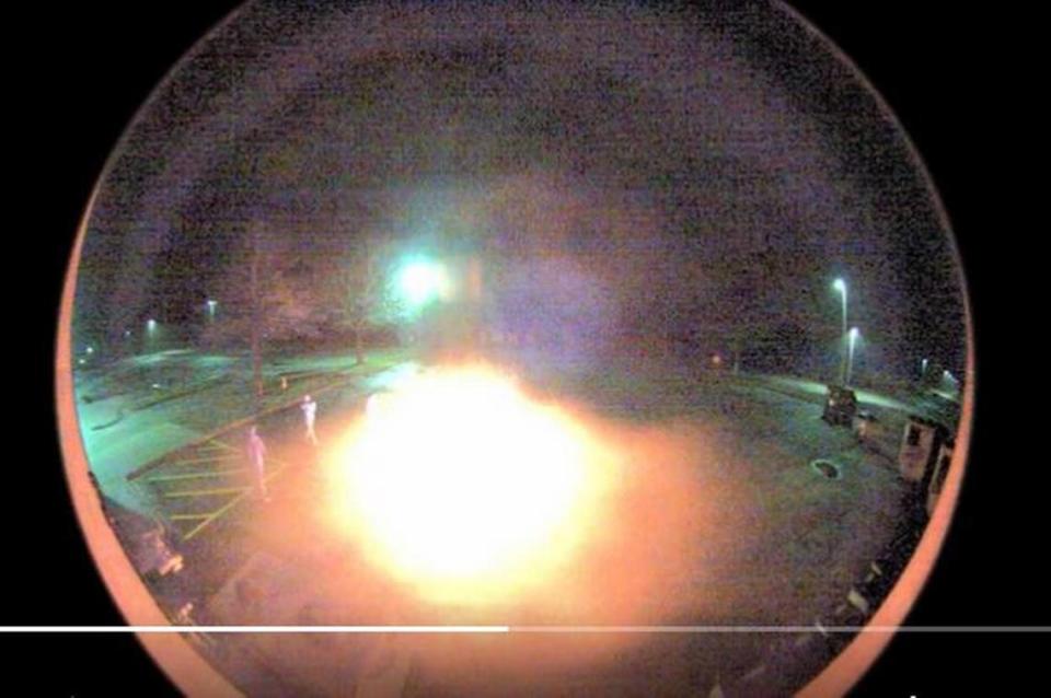 The Lexington County Sheriff’s Department is looking for three men who caused a fiery explosion outside of an area school.