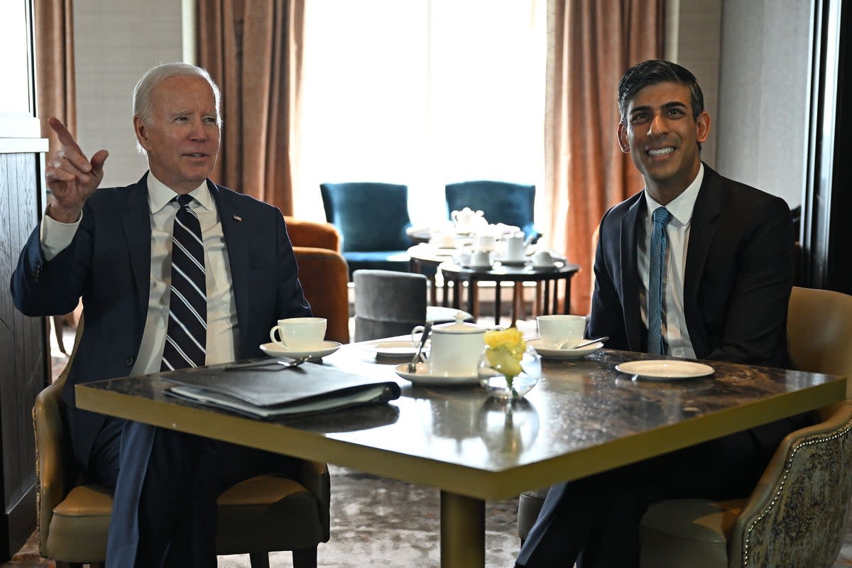 Joe Biden meeting Rishi Sunak in Belfast  (AFP via Getty Images)