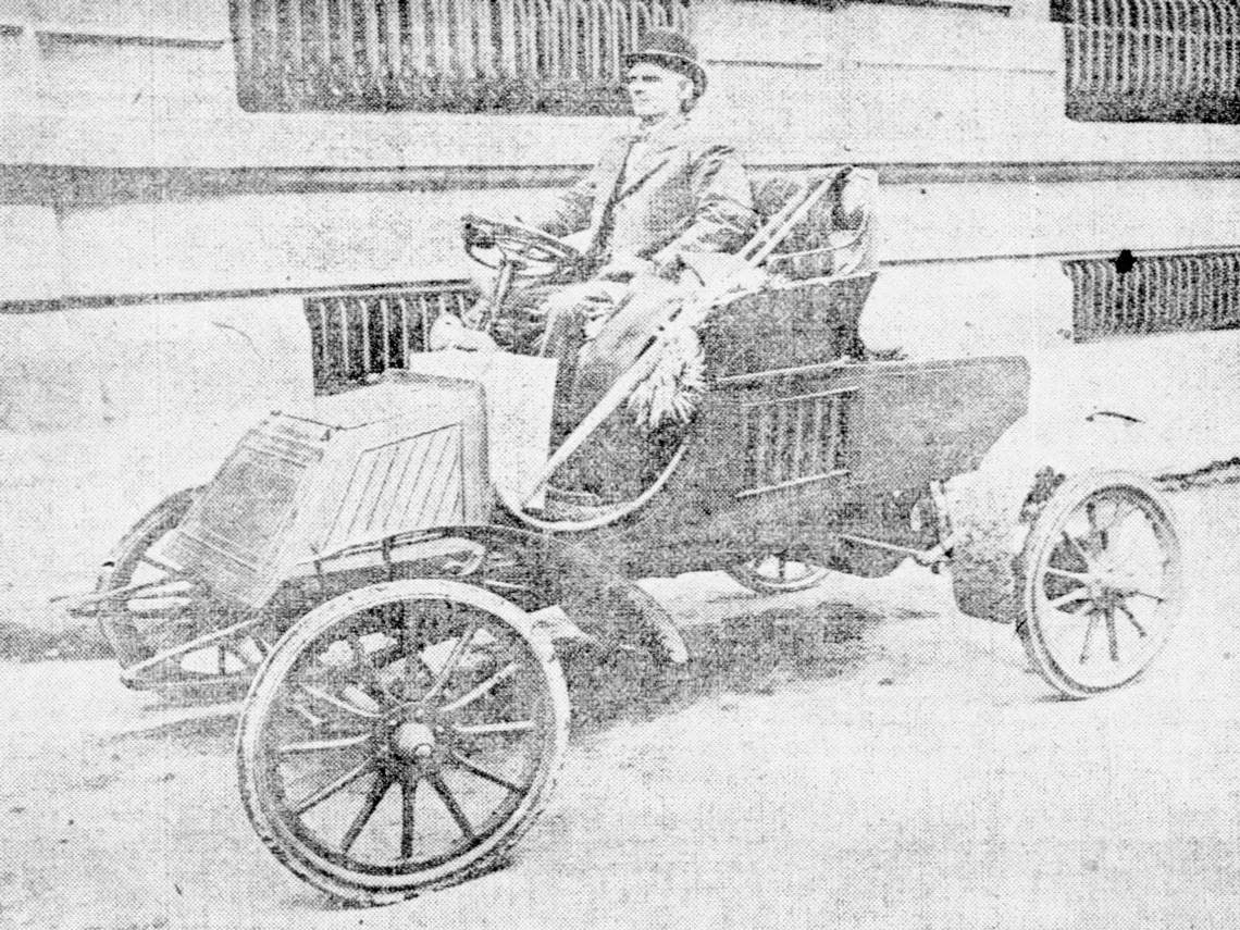 Henry R. Cromer, a disabled Union veteran, showed off his “vintage” 1902 Model E Rambler in 1909. He drove the automobile regularly, making a number of modifications over the years, until he retired it in 1910.