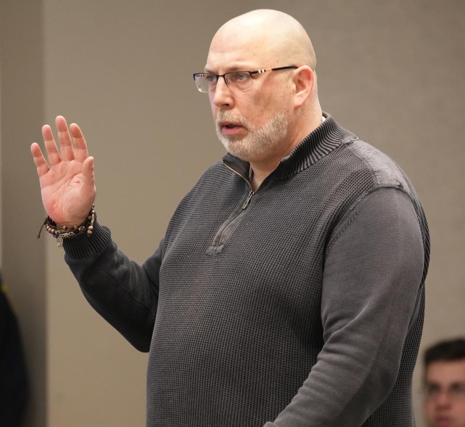 Sean Caddle in Landlord/Tenant Court to negotiate the eviction notice by his landlord for back rent owed by Caddle. The case was in court in Newton, NJ on March 28, 2023.