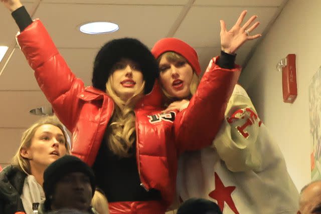 <p>Selhurst Park Pix / London Entertainment / SplashNews</p> Kylie Kelce, Taylor Swift and Brittany Mahomes watch the Chiefs-Bills playoff game on Jan. 21, 2024