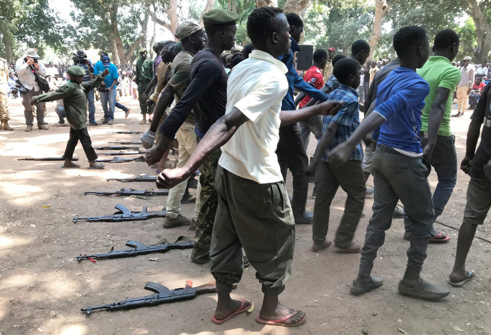 <p>South Sudanese children released by armed groups attend a ceremony in the western town of Yambio, South Sudan on Feb. 7, 2018. (Photo: Denis Dumo/Reuters) </p>