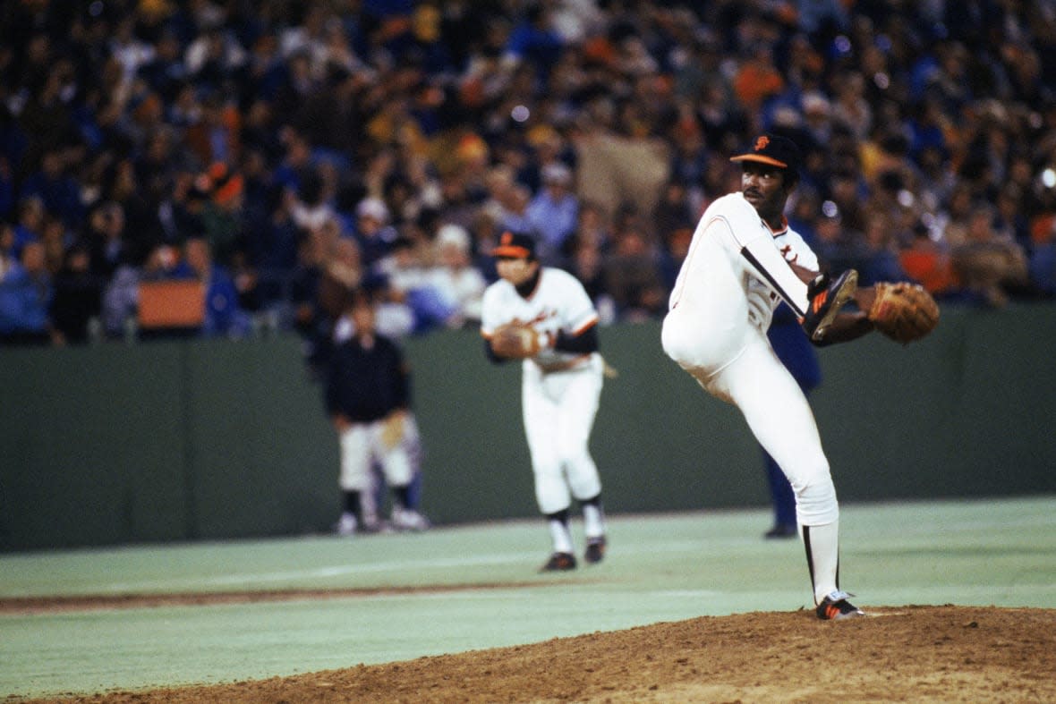 SAN FRANCISCO – 1979: Vida Blue #14 of the San Francisco Giants winds up a pitch during a 1979 game at Candlestick Park in San Francisco, California. (Photo by Getty Images)