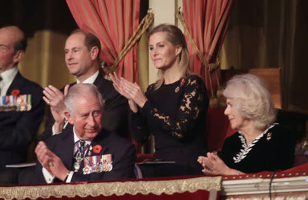 Britain's Prince Edward, Earl of Wessex, Sophie, Countess of Wessex, Prince Charles, Prince of Wales and Camilla, Duchess of Cornwall attend the Royal British Legion Festival of Remembrance to commemorate all those who have lost their lives in conflicts and mark 100 years since the end of the First World War, at the Royal Albert Hall, London, Britain November 10, 2018. Chris Jackson/Pool via REUTERS