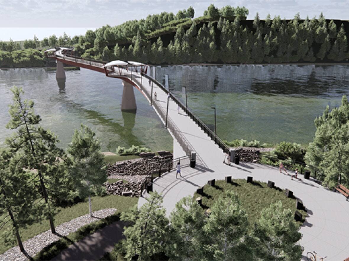 An artist rendering of the Edmonton-Strathcona County Footbridge slated for construction this summer. (Submitted by River Valley Alliance - image credit)
