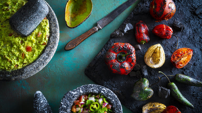 roasted vegetables and guacamole