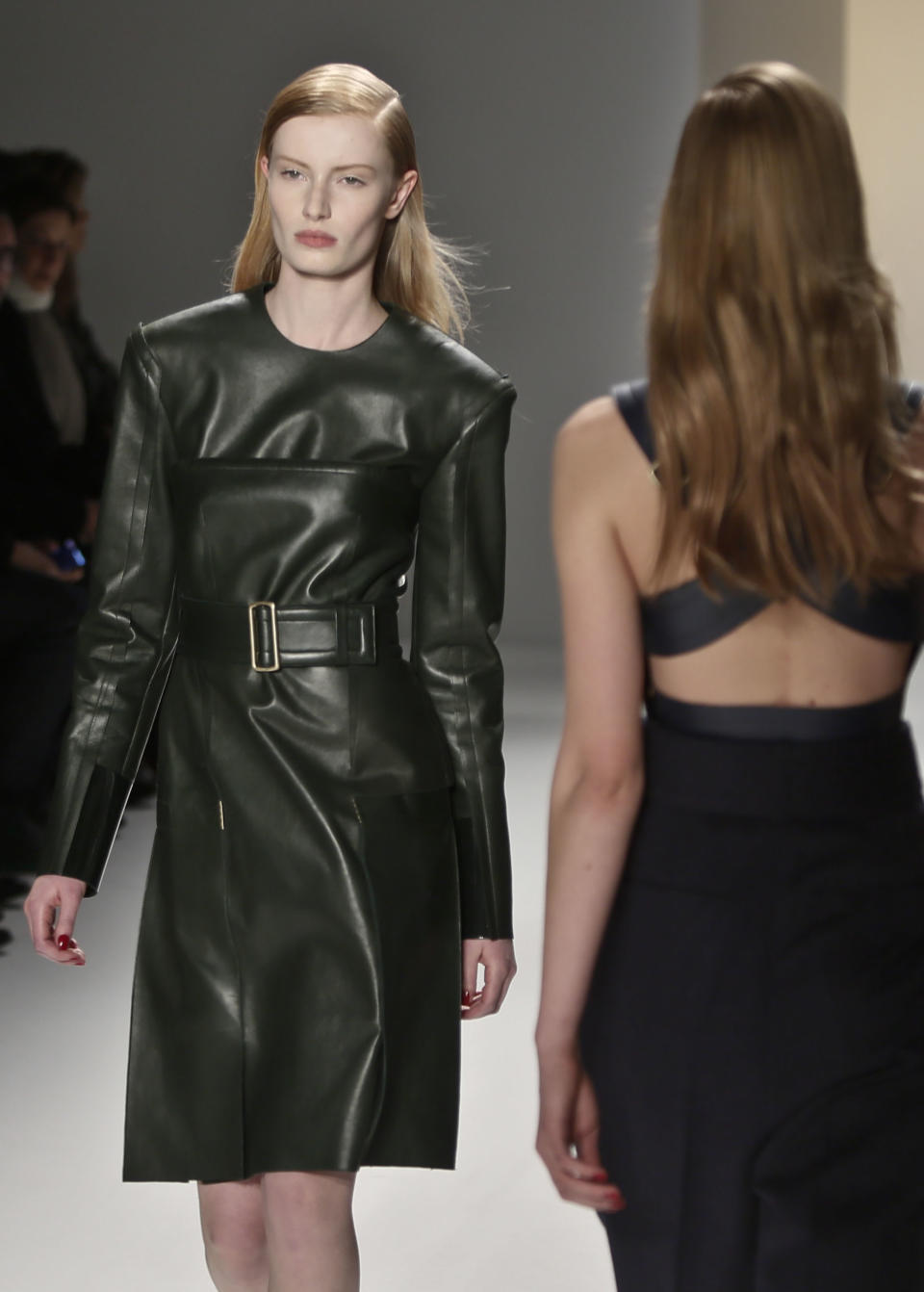 Fashion from the Fall 2013 collection of Calvin Klein is modeled on Thursday, Feb. 14, 2013 in New York. (AP Photo/Bebeto Matthews)