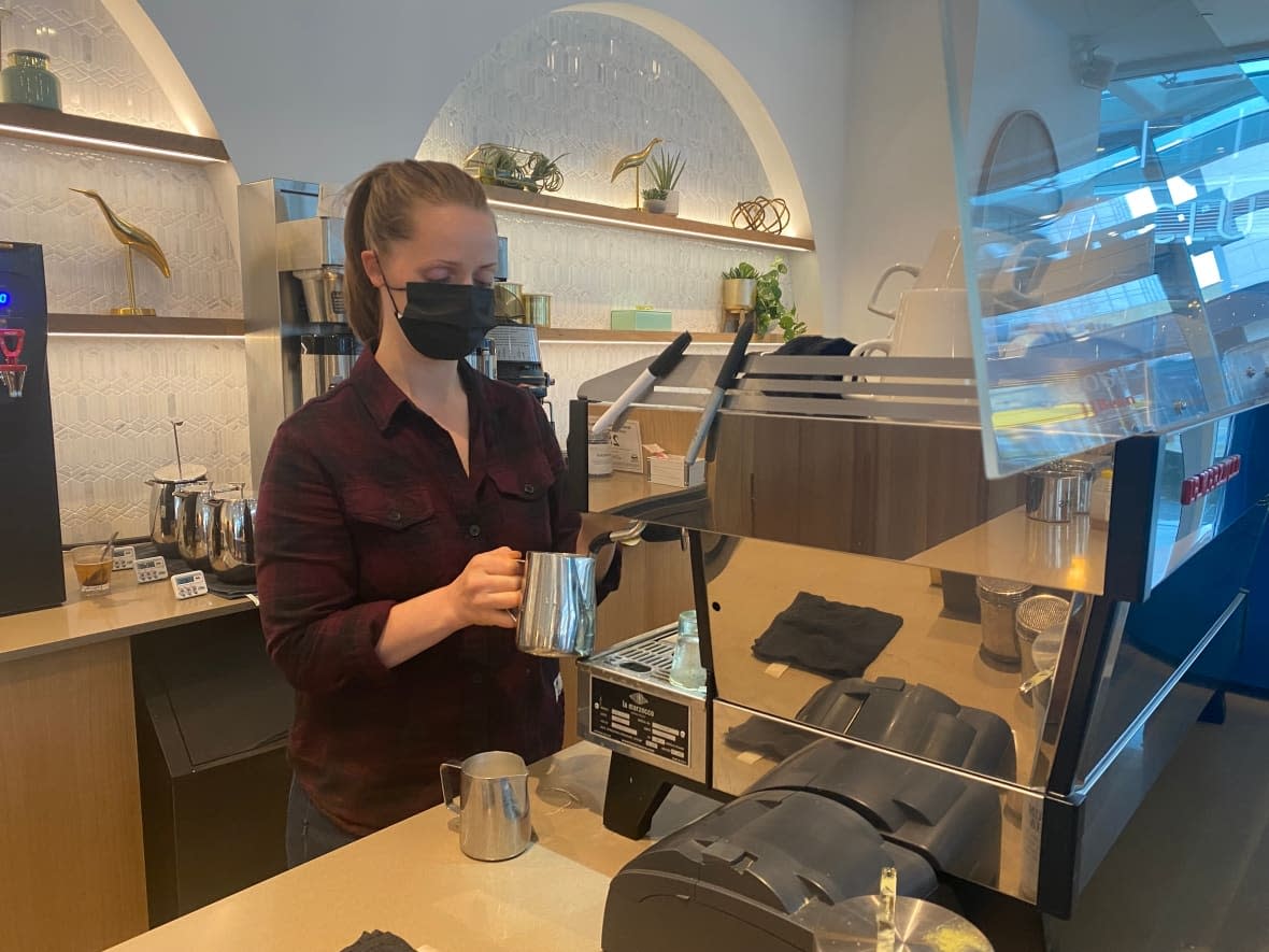 Angela Williams, manager of JJ Bean coffee shop in Burnaby. (Janella Hamilton/CBC - image credit)