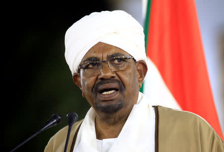 FILE PHOTO: Sudan's President Omar al-Bashir delivers a speech at the Presidential Palace in Khartoum, Sudan February 22, 2019. REUTERS/Mohamed Nureldin Abdallah/File Photo