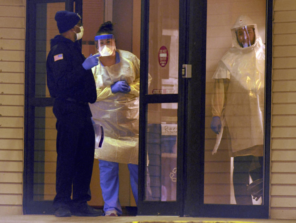 Staff at a UPMC emergency entrance