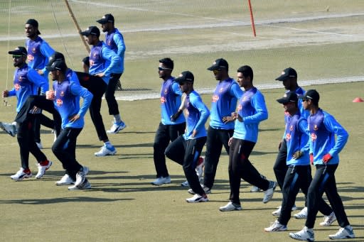 Bangladesh cricketers go through their paces at the Gaddafi Cricket Stadium in Lahore