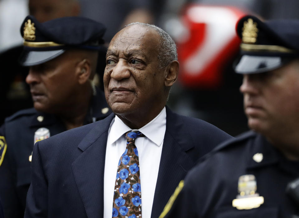 FILE - Bill Cosby arrives for his sentencing hearing at the Montgomery County Courthouse, Sept. 24, 2018, in Norristown, Pa. For many people old enough to remember O.J. Simpson's murder trial, his 1994 exoneration was a defining moment in their understanding of race, policing and justice. Nearly three decades later, it still reflects the different realities of white and Black Americans. Simpson, who died Wednesday, April 10, 2024, remains a symbol of racial divisions in American society because he is a reminder of how deeply inequities are felt, even as newer figures have come to symbolize the struggles around racism, policing and justice. (AP Photo/Matt Slocum, File)