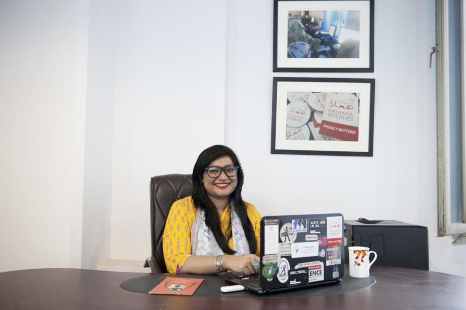Nighat Dad, Director at Digital Rights Foundation at her office in Lahore, Pakistan April 6, 2015.