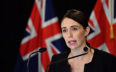 Jacinda Ardern, the prime minister of New Zealand speaks on Saturday morning in Wellington - Credit: &nbsp;Mark Tantrum/Getty