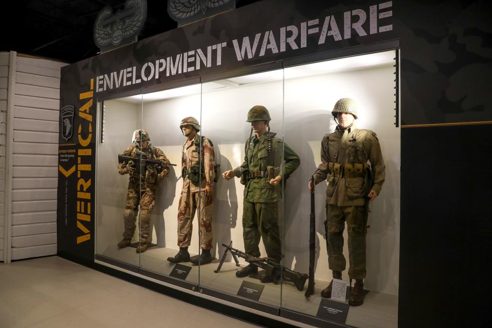 Different stages of the 101st Airborne Division's uniform can be seen on display at the Pratt Museum in Fort Campbell, KY., on Tuesday, June 4, 2019. 