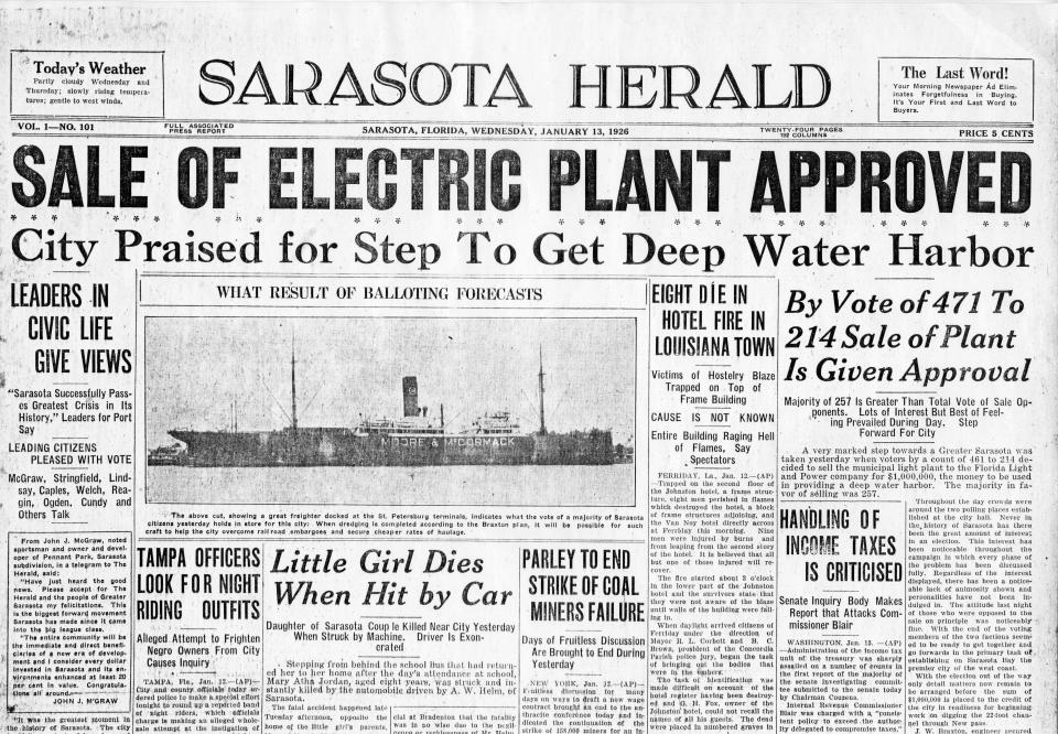 Another miscue occurred when Bacon supported the sale of the municipal electric
plant in order to build a deep-water port.
