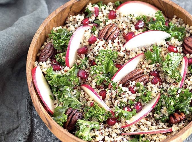 Apple Kale Quinoa Salad with Pumpkin Turmeric Dressing