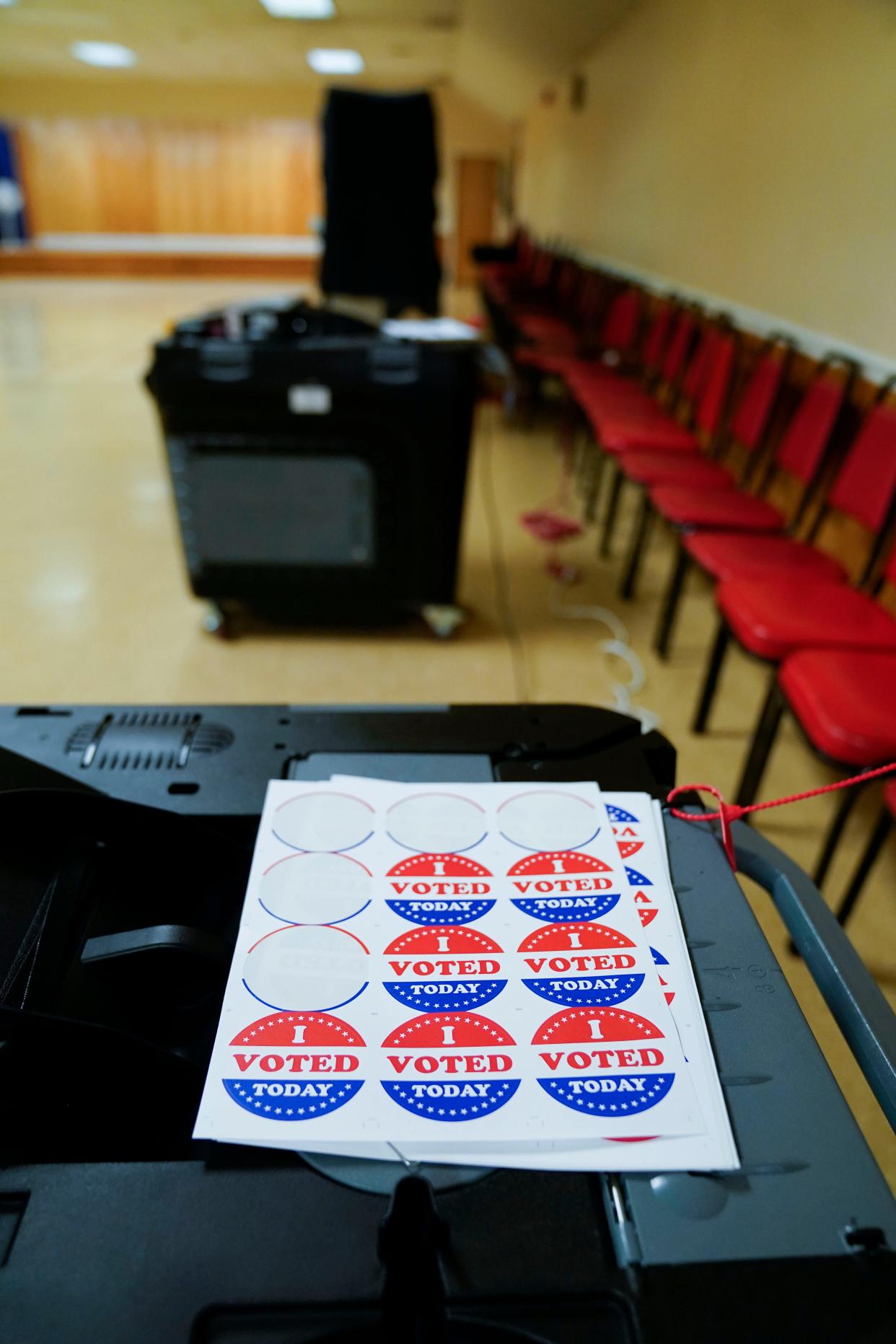 New voting machines are being used for the New Jersey primaries at a voting center in the New Milford VFW Post 4290 on June 6, 2023.